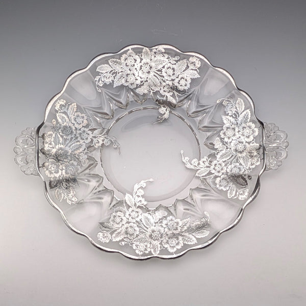 Vintage US Silver Overlay Large Dish, 28cm Diameter, Silver City Glass Co.